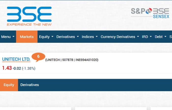 Unitech Share Price BSE
